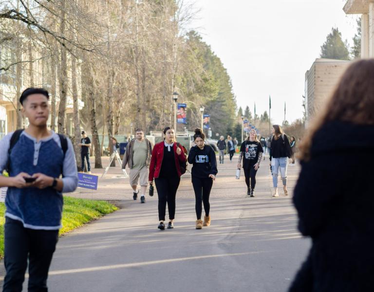 students walking around on campus 