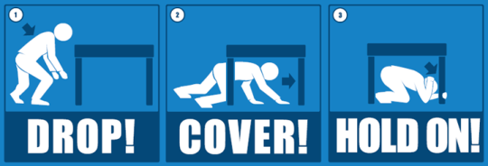 Descriptive Image of Drop, Cover, Hold On